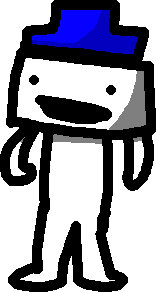 BlockyHat, the game's host, a white character with a wide smile and a blue marker cap on his head