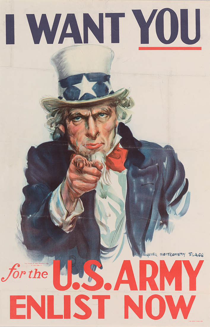 Uncle Sam pointing, with text "I Want You for U.S. Army"